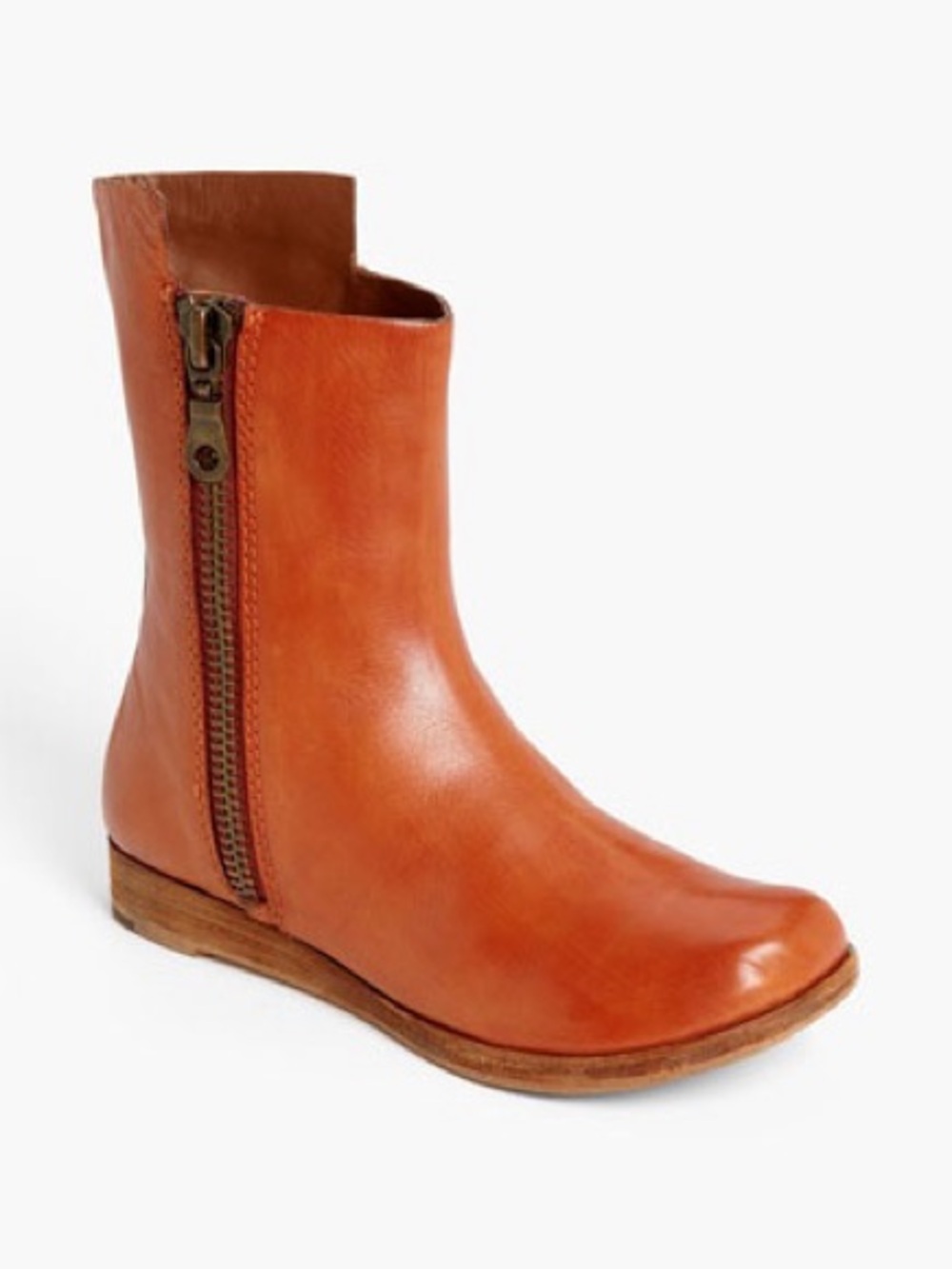 Rare Vintage Kork-Ease Liza Leather Wedge Ankle Boots - Orange / Red - Size 9.5